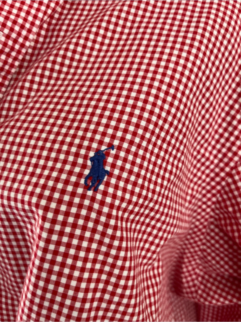 Refashioned Ralph Lauren Red and White Gingham Button-Down Ruffle Collar - Picture 2 of 6